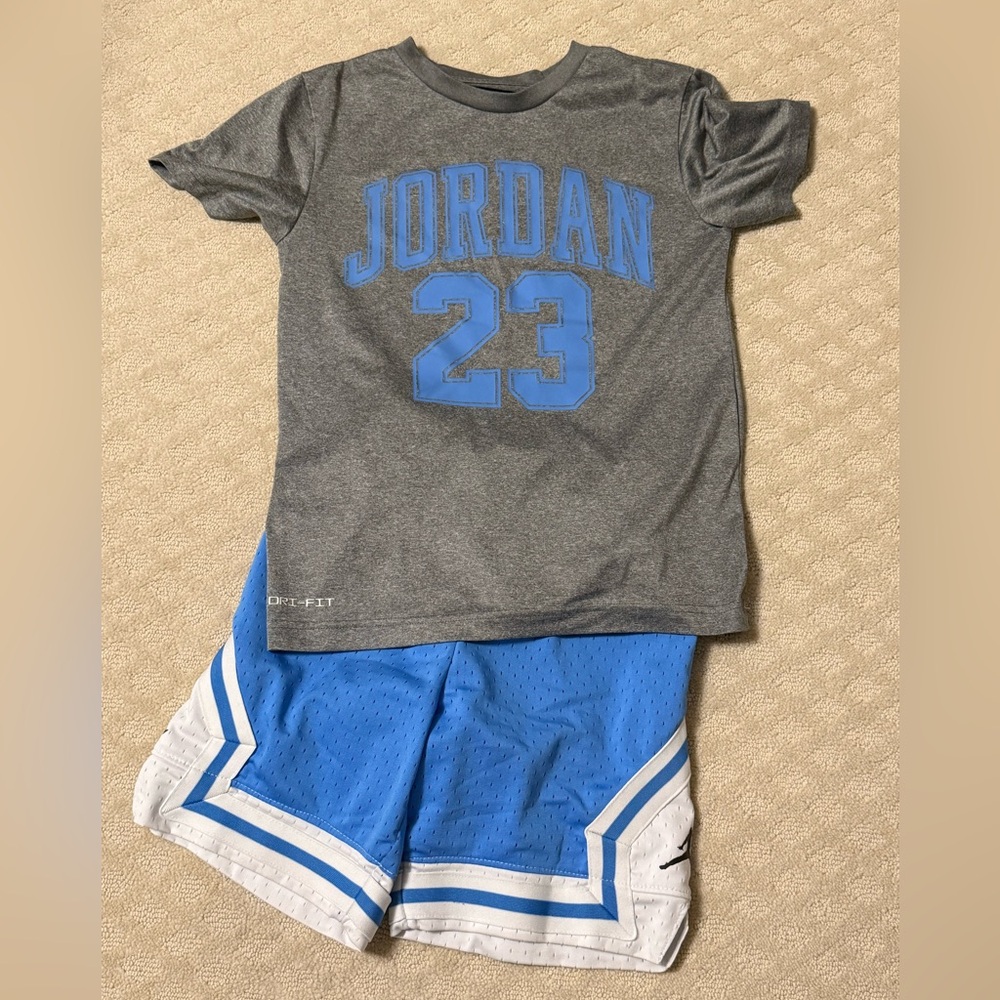 Jordan Boys Gray and Carolina Blue T-shirt and shorts set